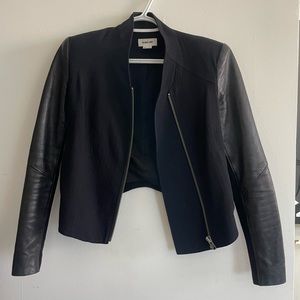 HELMUT LANG cropped wool and leather jacket